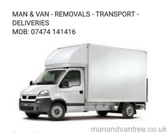 Man & Van, Removals, Luton van, Transport, Collections, Deliveries, Van hire