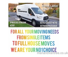 NO1 TRANSPORTERS - MAN AND VAN SERVICE - LOCAL/NATIONAL - REASONABLE RATES!